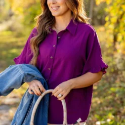 Relaxed Ruffle Trim Button Up Blouse 17 Relaxed Ruffle Trim Button Up Blouse -Women's Clothing Store untitled 3577 106504