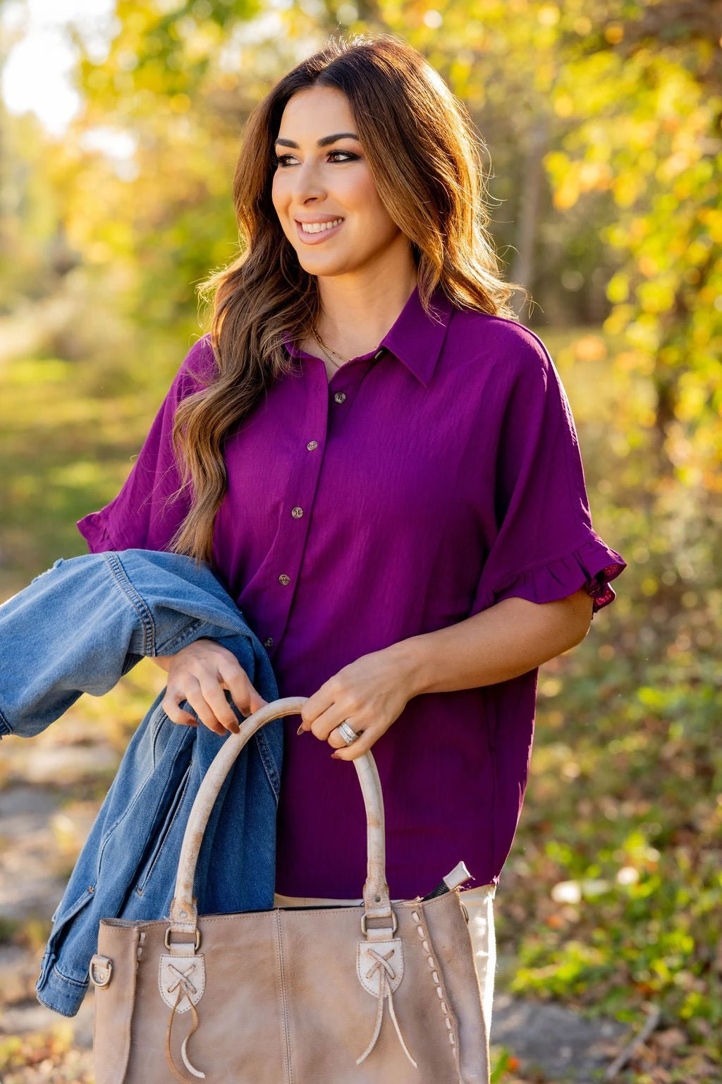 Relaxed Ruffle Trim Button Up Blouse 6 Relaxed Ruffle Trim Button Up Blouse - Image 6