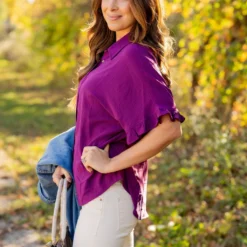 Relaxed Ruffle Trim Button Up Blouse 18 Relaxed Ruffle Trim Button Up Blouse -Women's Clothing Store untitled 3580 291029