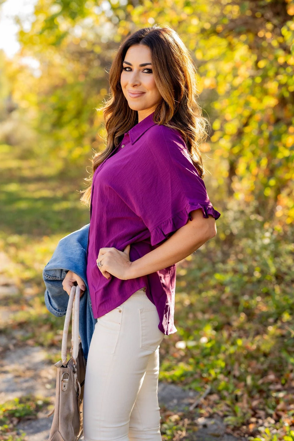 Relaxed Ruffle Trim Button Up Blouse 7 Relaxed Ruffle Trim Button Up Blouse - Image 7