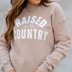 Raised In The Country Cursive Graphic Crewneck -Women's Clothing Store untitled 3581