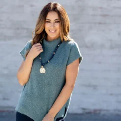 Heathered Mock Neck Short Sleeve Sweater -Women's Clothing Store untitled 3630 604fb230 2ed8 47f9 af47 e347f099e12a