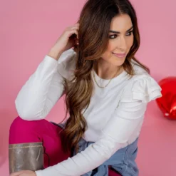 Dual Flutter Shoulder Long Sleeve Tee -Women's Clothing Store untitled 3645