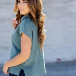 Heathered Mock Neck Short Sleeve Sweater -Women's Clothing Store untitled 3651 2ed1bbea 9b2b 4c90 894e 42dcb5bc8723