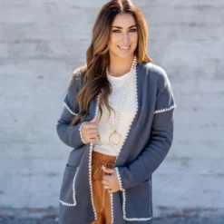 Scalloped Stitched Trim Cardigan -Women's Clothing Store untitled 3702