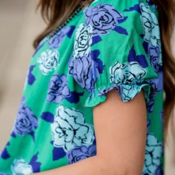 Sketched Peonies Cinched Trim Tee -Women's Clothing Store untitled 3754