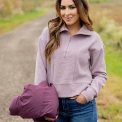 Mixed Ribs Quarter Zip Pullover