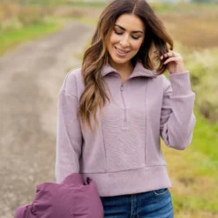 Mixed Ribs Quarter Zip Pullover -Women's Clothing Store untitled 3764 d5030088 3d94 4451 a37d 13b6eb1649ee