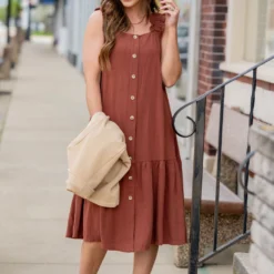 Button Accented Ruched Strap Midi Dress -Women's Clothing Store untitled 3802