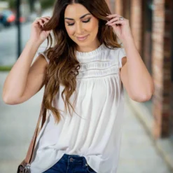 Cut Out Bibbed Flutter Trim Tank -Women's Clothing Store untitled 3853