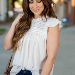 Cut Out Bibbed Flutter Trim Tank -Women's Clothing Store untitled 3855