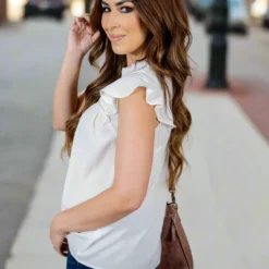 Cut Out Bibbed Flutter Trim Tank -Women's Clothing Store untitled 3859