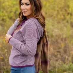 Thin Scalloped Stripes Hoodie -Women's Clothing Store untitled 3891