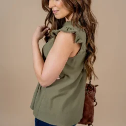 Frayed Trim Button Accented Tank -Women's Clothing Store untitled 3902