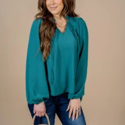 Cinched Trim Balloon Sleeve Blouse -Women's Clothing Store untitled 3911