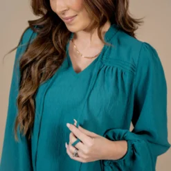 Cinched Trim Balloon Sleeve Blouse -Women's Clothing Store untitled 3914