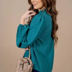 Cinched Trim Balloon Sleeve Blouse -Women's Clothing Store untitled 3916