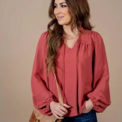 Cinched Trim Balloon Sleeve Blouse -Women's Clothing Store untitled 3936