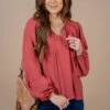 Cinched Trim Balloon Sleeve Blouse