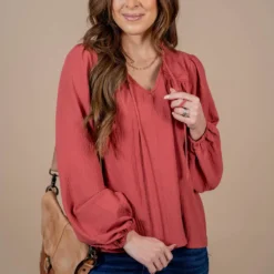 Cinched Trim Balloon Sleeve Blouse