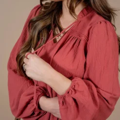 Cinched Trim Balloon Sleeve Blouse -Women's Clothing Store untitled 3948