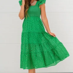 Eyelet Dual Flutter Maxi Dress -Women's Clothing Store untitled 3974