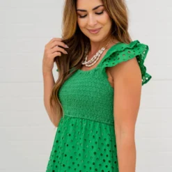 Eyelet Dual Flutter Maxi Dress -Women's Clothing Store untitled 3978