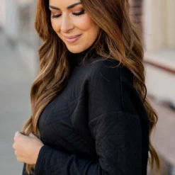 Geo Quilted Mock Neck Sweatshirt -Women's Clothing Store untitled 4061