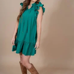 Dual Flutter Trim Dress -Women's Clothing Store untitled 4080