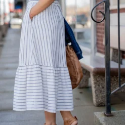 Mixed Stripes Ruffle Bottom Midi Skirt -Women's Clothing Store untitled 4113