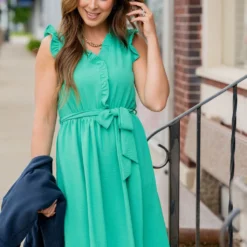 Ruffled Wrap Top Tie Waist Dress