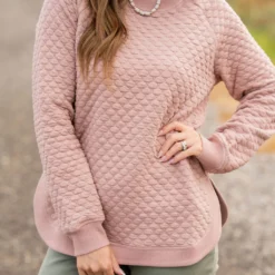 Bold Textured Side Slit Sweatshirt -Women's Clothing Store untitled 4134