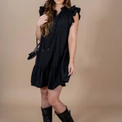 Dual Flutter Trim Dress -Women's Clothing Store untitled 4138