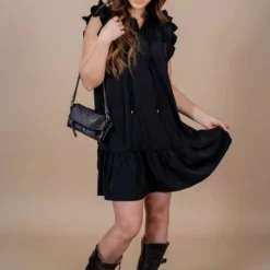 Dual Flutter Trim Dress -Women's Clothing Store untitled 4139