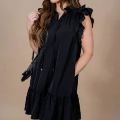 Dual Flutter Trim Dress -Women's Clothing Store untitled 4141