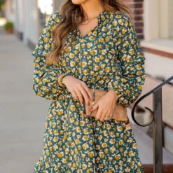 Floral Double Ruffle Bottom Dress