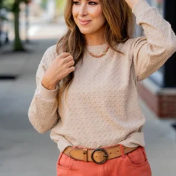 Textured Geo Solid Trim Sweatshirt -Women's Clothing Store untitled 4318