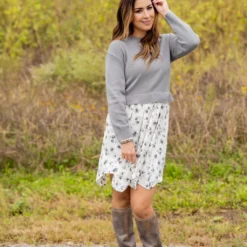 Floral Faux Layered Sweater Dress -Women's Clothing Store untitled 4335