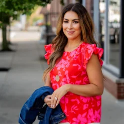 Floral Ruched Ruffle Trim Blouse -Women's Clothing Store untitled 4340