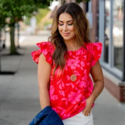 Floral Ruched Ruffle Trim Blouse -Women's Clothing Store untitled 4344 924bf52a 4b79 4b0a bb4d 556ef965207d