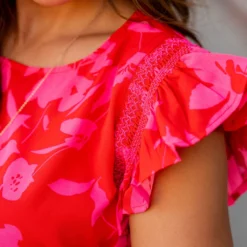 Floral Ruched Ruffle Trim Blouse -Women's Clothing Store untitled 4358