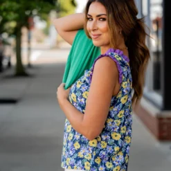 Vibrant Daisies Ruffle Trim Tank -Women's Clothing Store untitled 4398