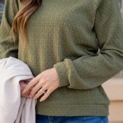 Subtle Textured Crewneck Sweatshirt -Women's Clothing Store untitled 4405