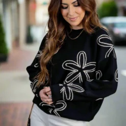 Retro Floral Sweater -Women's Clothing Store untitled 4423