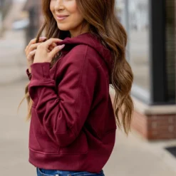 Ribbed Panel Half Zip Hooded Sweatshirt -Women's Clothing Store untitled 4447