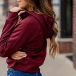 Ribbed Panel Half Zip Hooded Sweatshirt -Women's Clothing Store untitled 4461