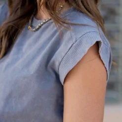 Rib Accented Vintage Washed Tee -Women's Clothing Store untitled 4472