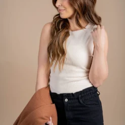 Lightly Ribbed Basic Tank -Women's Clothing Store untitled 4476