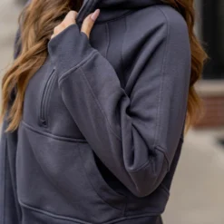 Ribbed Panel Half Zip Hooded Sweatshirt -Women's Clothing Store untitled 4476 d1b6d99d 94e3 48ad ad0a df0a723cd62b