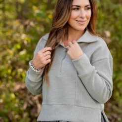 Mixed Ribs Quarter Zip Pullover -Women's Clothing Store untitled 4498 fa733f14 0d78 41c4 8f87 d49e4b70db5b